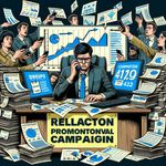 Depict a chaotic and inefficient promotional campaign work scene. Illustrate a working station of an operator swamped with paperwork and monitor screens filled with unrelated and confusing charts. Show the operator looking baffled and overburdened, clearly struggling to interpret the data. Against the background, portray customers who are holding mobile phones with expressions of dissatisfaction or ignoring the promotional campaigns, symbolizing their disappointment with irrelevant offers. Graphical elements: Add a few 'disconnected' charts or diagrams in the background to emphasize the lack of structure and efficiency. Use a black background which may be complemented with yellow or blue colors.